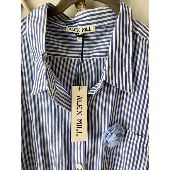 NWT Alex Mill Blue White Striped Standard Maxi Shirt Dress Size XL Cotton - Picture 4 of 6